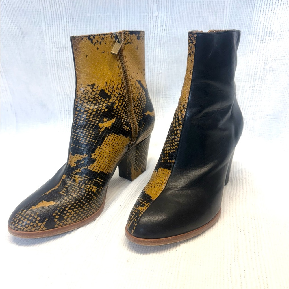 Charlotte Stone Black and Mustard Snakeskin Ankle Boots